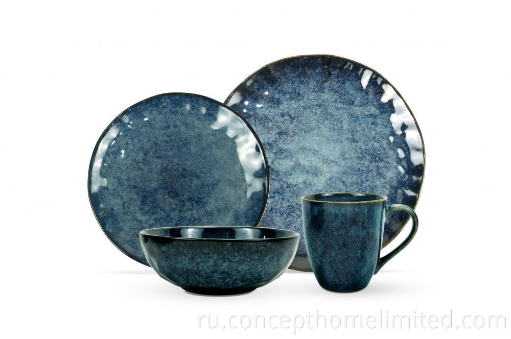 Reactive Glazed Stoneware Dinner Set In Deep Blue Ch22067 G10 2